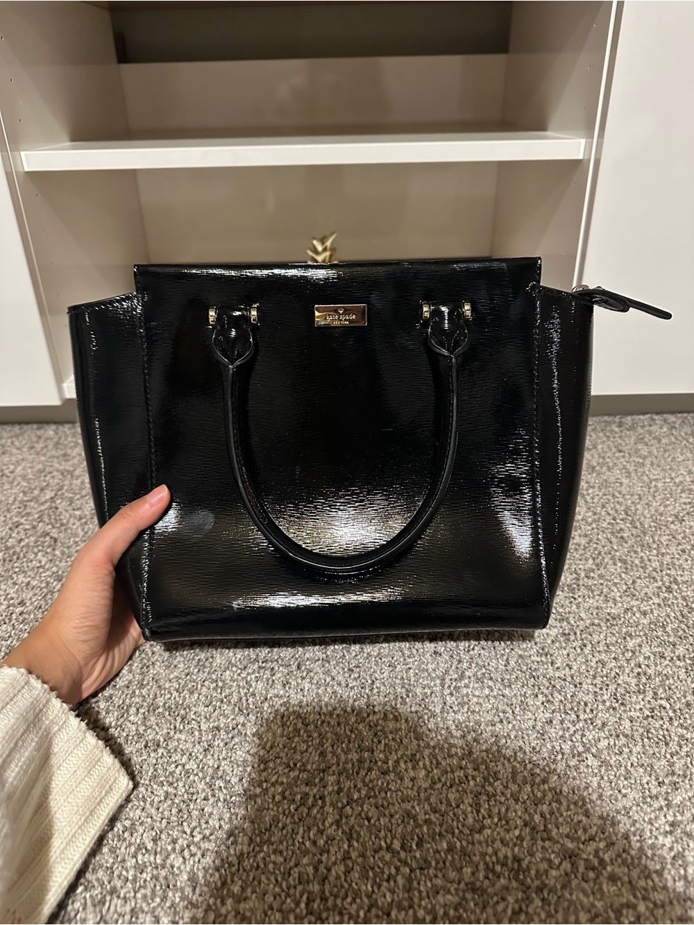 kate spade Black Patent Leather Satchel with Gold Plaque